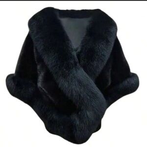 Elegant Black Faux Fur Shawl